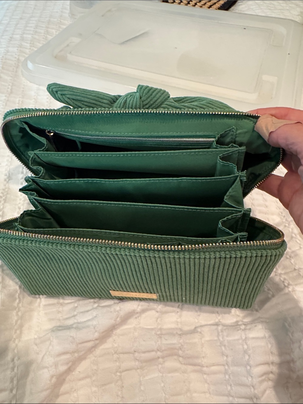 Tara Harper Emerald Green Corduroy Knot Cosmetic Pouch - Picture 4 of 4
